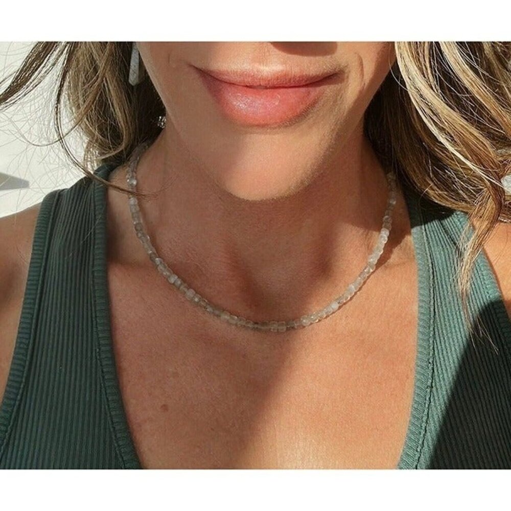 Labradorite Beaded Necklace Gold Toggle Clasp Pearl Pendant Waterproof Jewelry